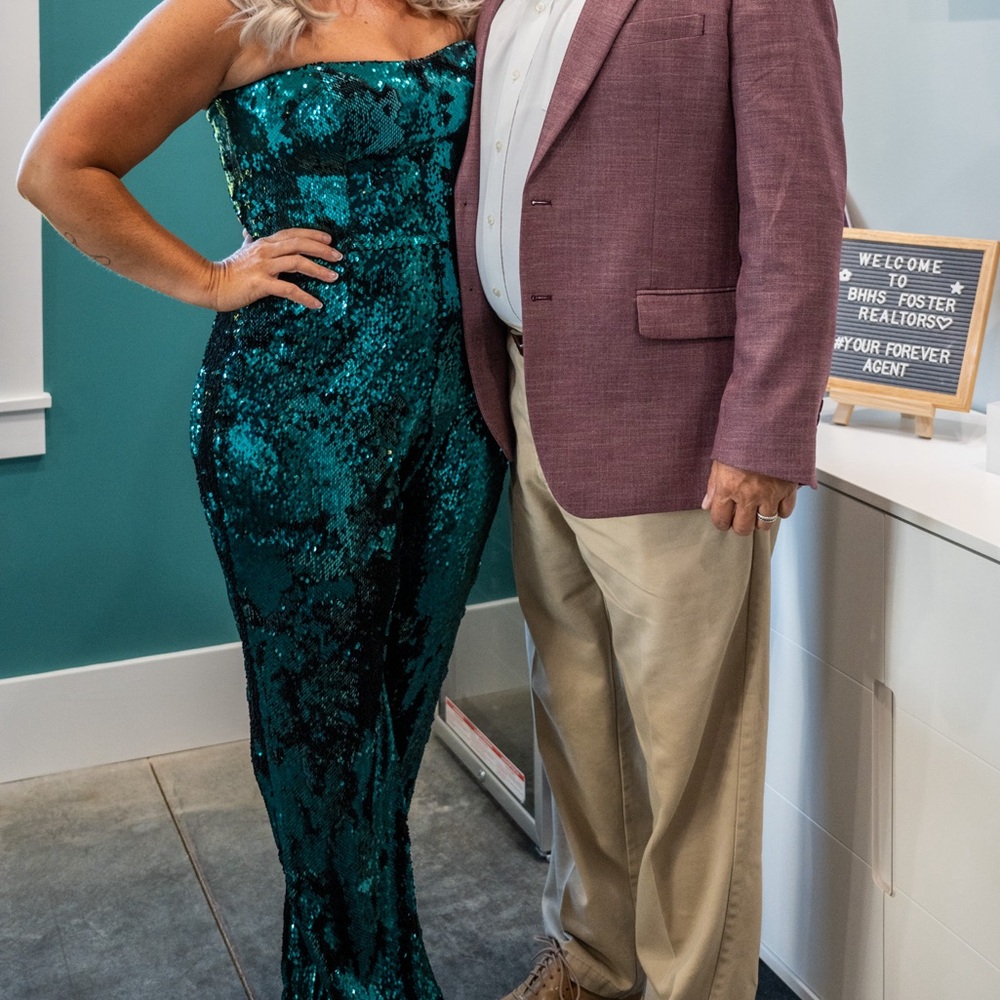 Dark Green Sequin Strapless Jumpsuit